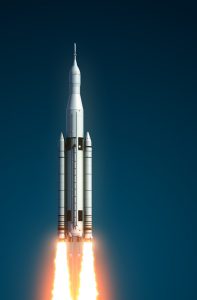 Space Launch System Takes Off. 3D Scene.